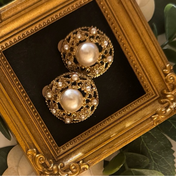 VTG Selro Selini Victorian Revival Filligree Pearl Earrings - Picture 13 of 15